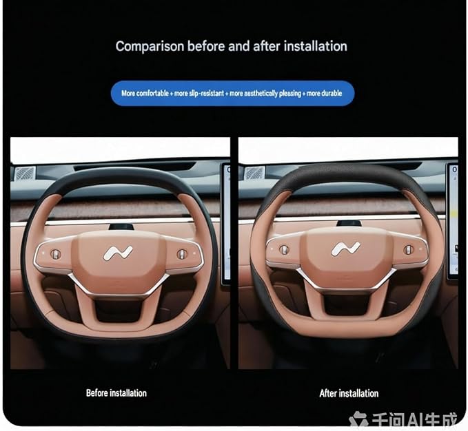 Nappa Leather Car Steering Wheel Cover for Ford Expedition 2007-2026, 15-inch Perforated Design, Heat Resistant Anti-Slip Car Wheel Wrap(Black-Light Brown)