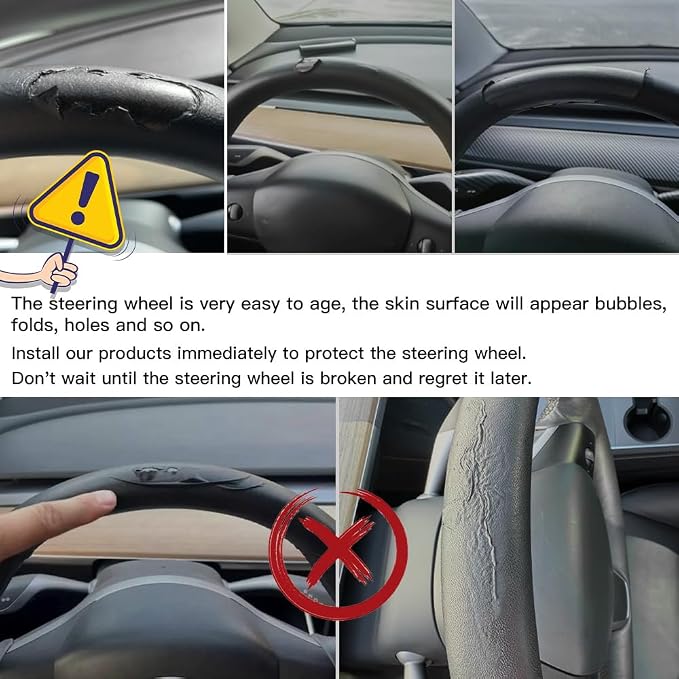JSWAN Real Carbon Fiber Steering Wheel Cover for Tesla Model 3 2017 to 2023 Model Y 2020 to 2024 Steering Wheel Cover Steering Wheel Wrap Protector Interior Accessories (Bright Black 2Pcs)