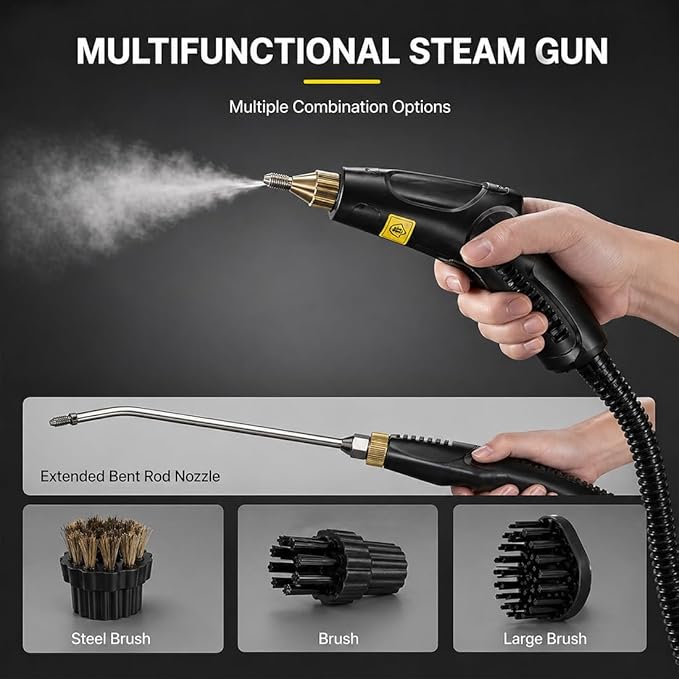 2500W Handheld High-Temperature Pressurized Steam Cleaner, Professional High-Pressure Rapid-Heating Steam Cleaner, Steam Cleaner For Car, Kitchen, Bathroom, Furniture, Windows (Red)