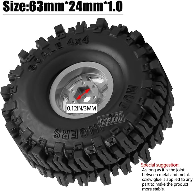 RC 1.0 Beadlock Truck Tires for 1/18 1/24 Trx4m SCX24 RC Crawler,RC Wheels Tires.Aluminum 1.0‘’ Beadlock Wheel Rim&1.0in Tires Tyres.Titanium(4PCS)
