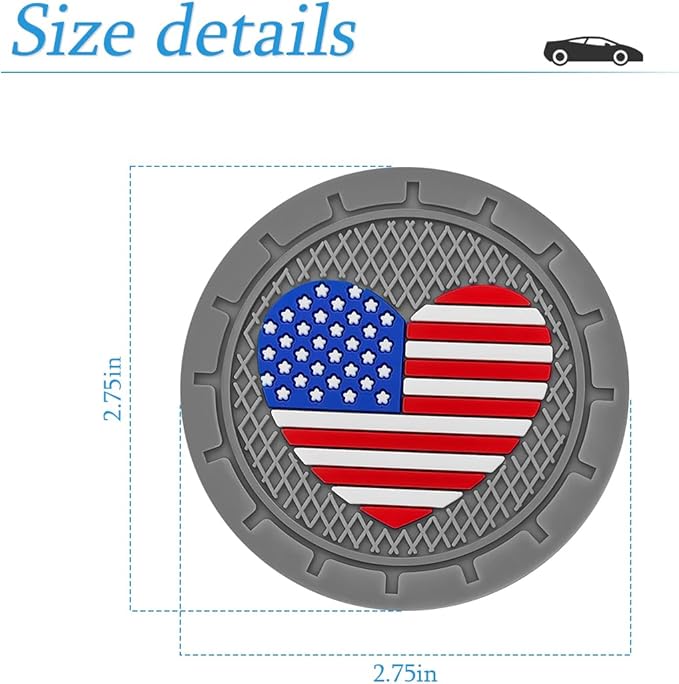 AUCELI 4 Pack Car Cup Holder Coasters, Colored American Flag US Flag Insert Car Cup Coaster, 2.75 Inch Anti Slip Shockproof Embedded Drink Mat, Vehicle Interior Decor Accessories