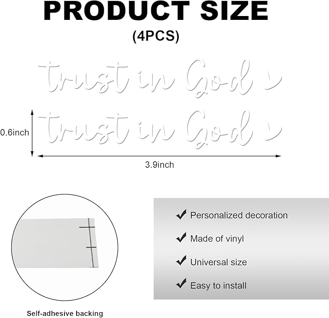 DXNQ 4 PCS Trust in God Rearview Mirror Decals, Automotive Vinyl Rear View Mirror Decorative Stickers, Waterproof Trust in God Stickers for Car Truck Laptop, Car Accessories (White)