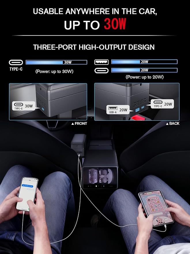for 2-in-1 Car Armrest & Car Seat Gap Filler - Adjustable Sponge Armrest with 9-Level Height - 15W Wireless Charging & 50W Power Dock - Dual-Layer Car Storage Box - Fits Driver & Passenger