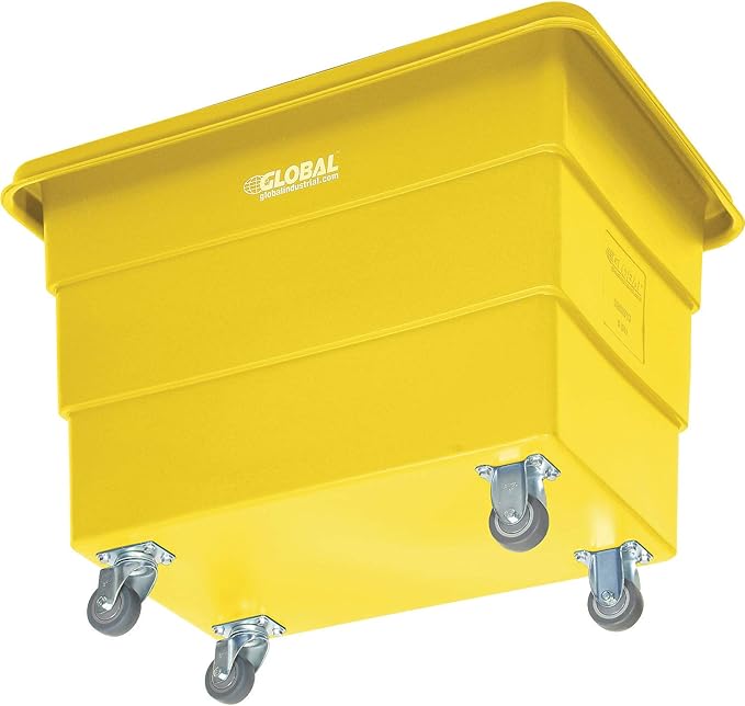 Global Industrial 8 Bushel Plastic Bulk Box Truck, Direct Mount Base, 500 lbs. Capacity, 3" Non-Maring Rubber Casters, Yellow, 33-3/10"L x 24-3/5"W x 27-2/5"H