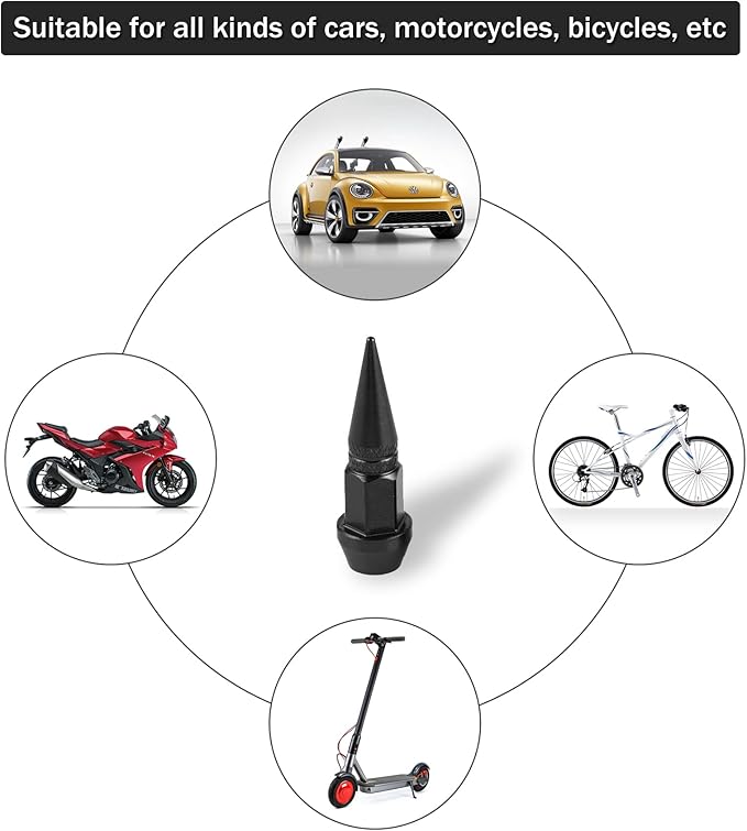SINGARO 45mm Spiked Aluminum Stem Valve Caps,4PCS Dustproof Tire Wheel Stem Caps for Cars,SUVs,Trucks Bicycles and Motorcycles(Black)