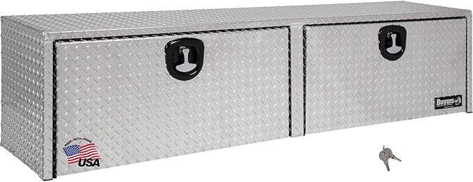 Buyers Products 1701551 Silver Aluminum Diamond Tread Topsider Truck Tool Box, 72x13x16 Inch, Made in USA, Professional Grade, Heavy Duty, Corrosion Resistant, Dual Drop Doors, Compression Latch