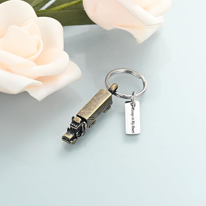 Imrsanl 18 Wheeler Semi Truck Urn Keychain for Ashes for Men Women Memorial Pendant Key Ring Cremation Jewelry Keepsake
