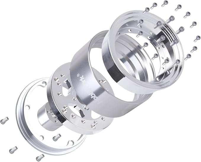HobbyPark Negative Offset -10mm 1.9 Beadlock Wheels Deep Dish Aluminum Chrome for Scale 1/10 RC Crawler Axial SCX10 TRX4 VS4-10 Redcat Gen8 RC4WD D90 Rock Crawler Truck, 4pcs