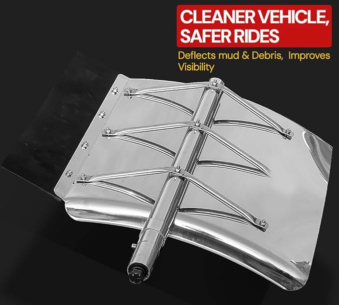 Mytee Products 2 Pair 24" x 24" Stainless Steel Full-Brace Quarter Fender Set for 18-Wheelers & Semi Trailers – Left & Right, Polished Finish with Mounting Kit & Support Rods