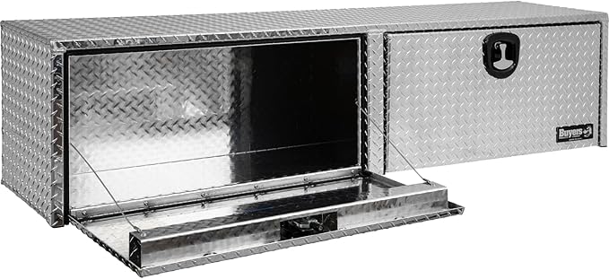 Buyers Products 1701564 Silver Aluminum Diamond Tread Topsider Truck Tool Box, 88x18x16 Inch, Made in USA, Professional Grade, Heavy Duty, Corrosion Resistant, Dual Drop Doors, Compression Latch