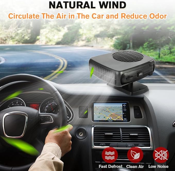Leaflai 12V Car Heater 150W Auto Heater Anti-Fog Windscreen Heating Fan 2 in-1 Heating/Cooling Car Defroster with Plug-in Cigarette Lighter, Mini Car Demister for Small Vehicles