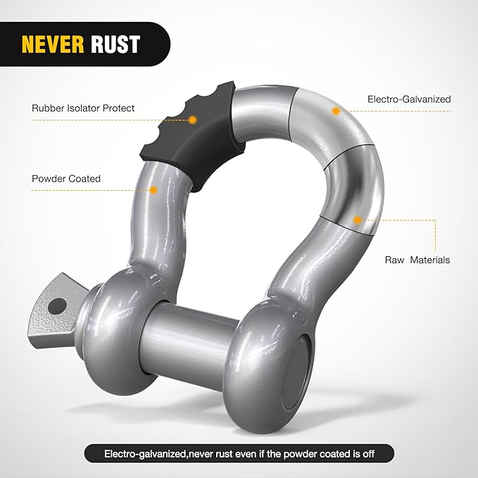 Nilight 2 Pack 3/4" D-Ring Shackle with 7/8" Screw Pin 41,887lbs Break Strength, Heavy Duty Off Road Recovery Shackle with Isolators Washers for Use with Tow Strap, Winch, Off-Road Truck Vehicle
