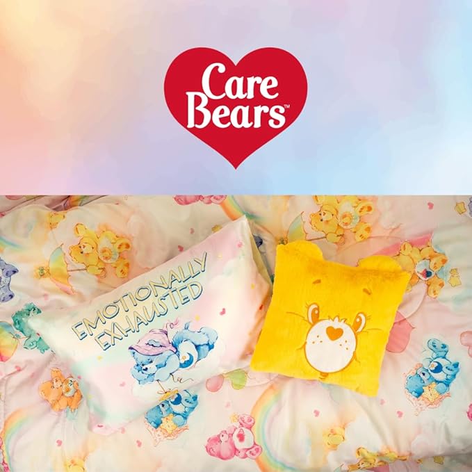 Care Bears Classic Retro Rainbow Bedding 7 Piece Super Soft Comforter and Sheet Set with Sham, Queen, (100% Official Licensed Product) by Franco Collectibles