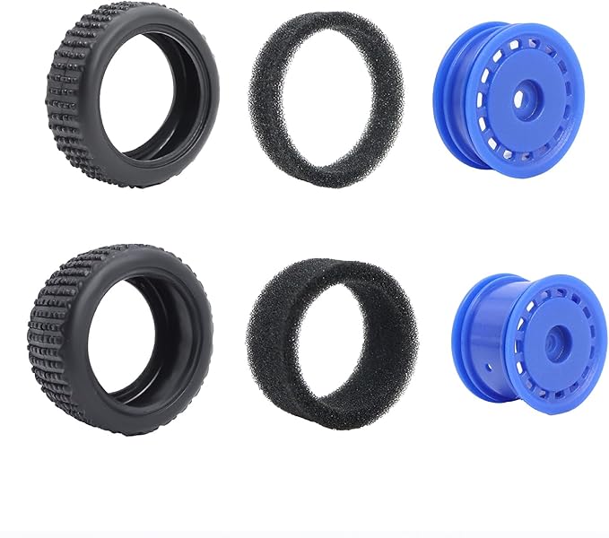 Pre-Mounted Pin Buggy Tires and Wheels Rims Hub Tires Set for 1/24 Losi Micro-B 1/28 Losi Micro-T Wltoys 244016 Upgrade Part (White Micro-B)