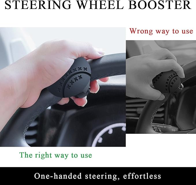 Povtii Steering Wheel Spinner, 360° Rotatable Soft Surface Steering Wheel Booster, Anti-Slip Silicone & ABS Steering Wheel Handle Knob with Metal Bearing Balls, Car Accessories