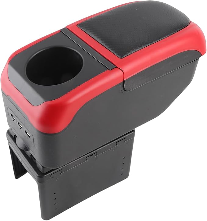 Universal Car Armrest Box with 6 USB Charging Ports Double Layer Car Organizers and Storage Car Arm Rest Console Organizer for SUV Truck Car (Red)