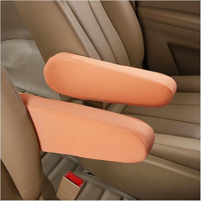 AUCELI 2 Pcs Car Front Seat Armrest Covers, Cloth Fabric Armrest Protectors, Direct Replacement Center Console Lid Armrest Cover Skin, Universal Accessories for Car, SUV, Truck and Van (Light Orange)