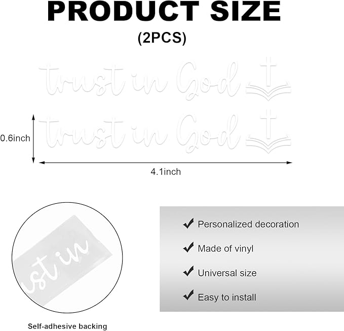 DXNQ 2 PCS Trust in God Rearview Mirror Decals, Automotive Vinyl Rear View Mirror Decorative Stickers, Waterproof Trust in God Stickers for Car Truck Laptop, Car Accessories (White,Style 2)
