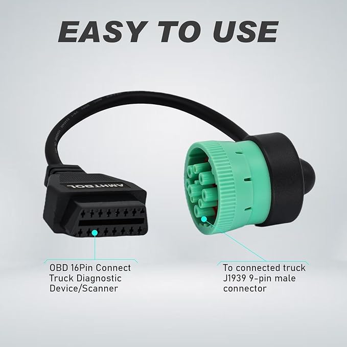 J1939 OBD2 Adapter Cable Fits Truck Diagnostic Scanner/Code Reader, 9 Pin to OBD2 16 Pin Connector, J1962-J1939 for Cummins Diesel Engine, Fit for Truck ELD and GPS Tracker