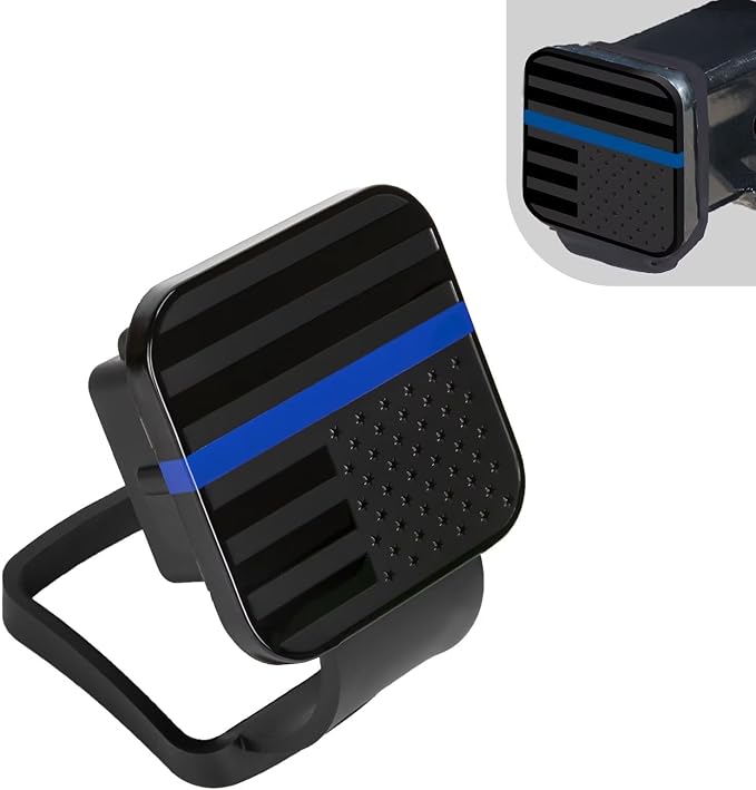 2 Inch Rubber Trailer Hitch Cover, Durable Tow Hitch Covers with American Flag, Car Exterior Accessories Fits for 2 Inches Hitch Receivers, Hitch Cover Tube Plug Cap for Trucks(Black&Blue Line)
