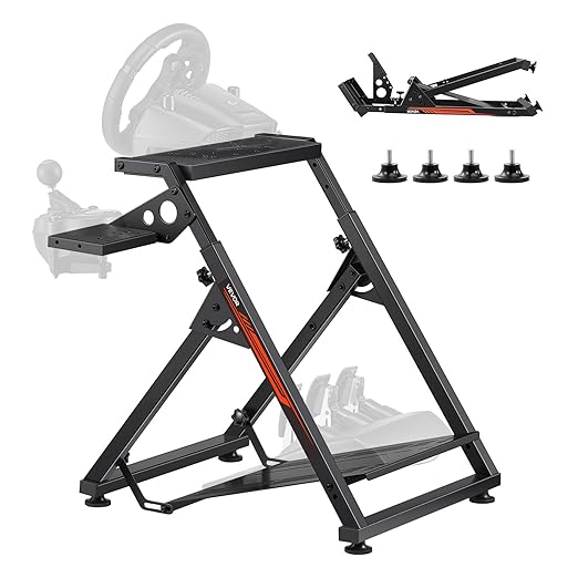 VEVOR Racing Wheel Stand, Adjustable & Foldable Simulator Stand for Logitech G923 G920 G29 G27, Thrustmaster T300RS TX F458 T500RS T3PA-PRO(F1/GT) Gaming Cockpit,Pedals Simulator NOT Included,Compact
