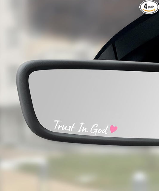 SCUARI 4PCS Car Stickers,Cars Decals,Car Accessories Trust in God Rearview Mirror Sticker,Auto Stickers and Decals,Auto Decals for Women,Trust in God Mirror Decoration,Fits Most Vehicles (White&Pink)