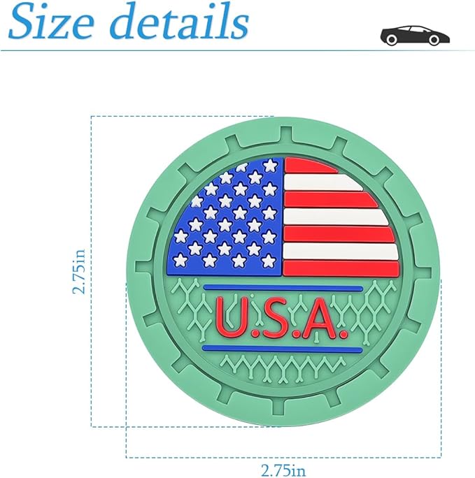 AUCELI 2 Pack Car Cup Holder Coasters, Colored American Flag US Flag Insert Car Cup Coaster, 2.75 Inch Anti Slip Shockproof Embedded Drink Mat, Vehicle Interior Decor Accessories
