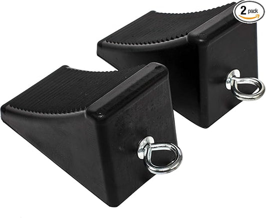 MaxxHaul 50011 Heavy-Duty Rubber Wheel Chocks with Eyebolt, Anti-Slip Design for Trailers, RVs, and Trucks (6.5" x 3.75" x 4") - 2 Pack