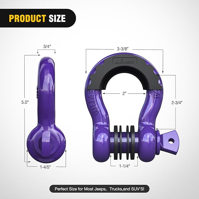 Nilight 2 Pack 3/4" D-Ring Shackle with 7/8" Screw Pin 41,887lbs Break Strength, Heavy Duty Off Road Recovery Shackle with Isolators Washers for Use with Tow Strap, Winch, Off-Road Truck Vehicle