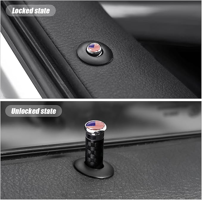 Moly Magnolia 4PCS Car Door Lock Knobs, American Flag Carbon Fiber Door Lock Pin Cover, Decorative Modification Door Lock Bolt Pin Cover, Auto Accessories Universal for SUV, Truck, Van (Red Flag)