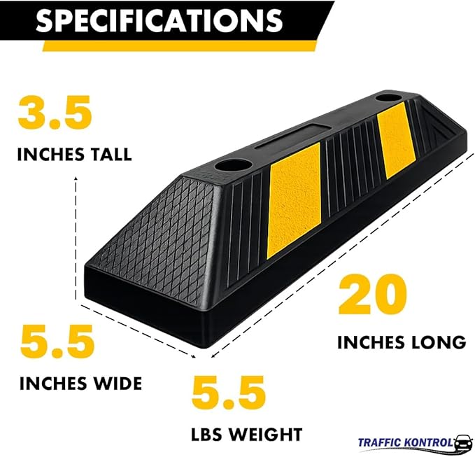 Parking Stopper Block for Garage or Parking lot – 20” Long 360 Pcs Bulk Wholesale Pack Reflective Heavy Duty Rubber Bumper Block Car Wheel Stop, Yellow & Black Tire Curb Barrier