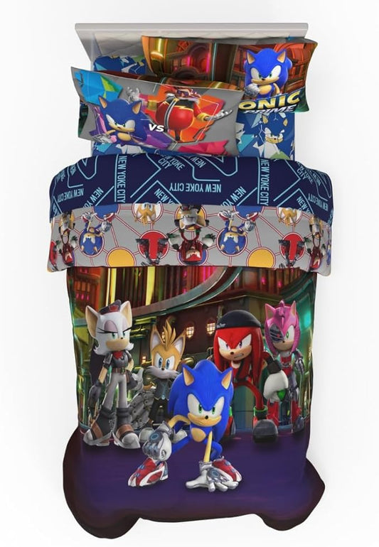 Sonic The Hedgehog Prime Anime Kids Bedding Super Soft Comforter and Sheet Set, 4 Piece Twin Size, (Officially Licensed Product) by Franco