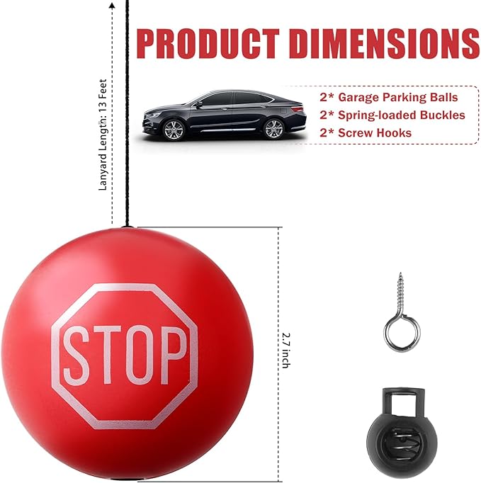 2PCS Garage Tennis Ball Parking Aid,Anti-Collision Hanging Garage Parking Aids for Cars with 13ft Rope,Universal Garages Parkings Stops Ball Garages Accessories for Car Truck SUV (Red/2PCS)