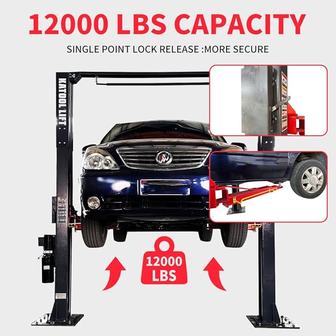 AM-120SD Two Post Car Lift 12000 lbs, 4HP Direct Drive with Single Point Lock Release, Heavy Duty Auto Hoist for Commercial Garage