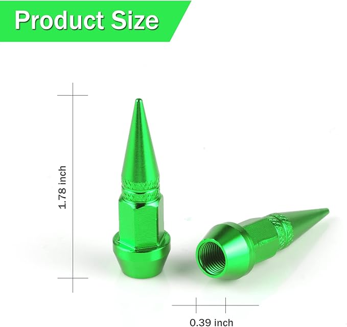 SINGARO 45mm Spiked Aluminum Stem Valve Caps, 4PCS Dustproof Tire Wheel Stem Caps for Cars, SUVs, Trucks Bicycles and Motorcycles(Green)