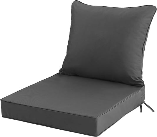22x22 Inch Patio Chair Cushion with Removable Cover, Outdoor Furniture Cushion - Water-Repellent, Fade-Resistant, Non-Slip Bottom & Straps, Replacement for Lawn, Porch & Deck Chair - Dark Grey