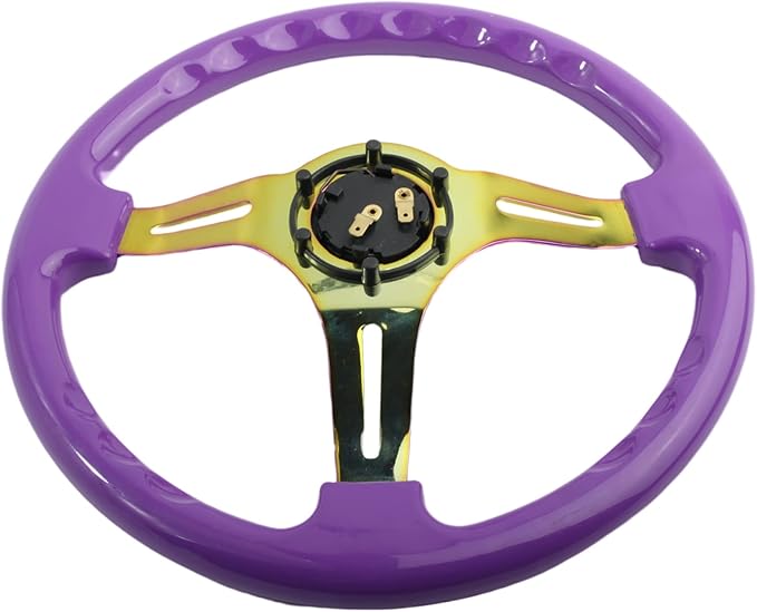 350mm 14" Racing Sport Steering Wheel Drifting Deep Dish 6 Bolts Purple Classic ABS Steering Wheel with Neo Chrome Spoke and Horn Button