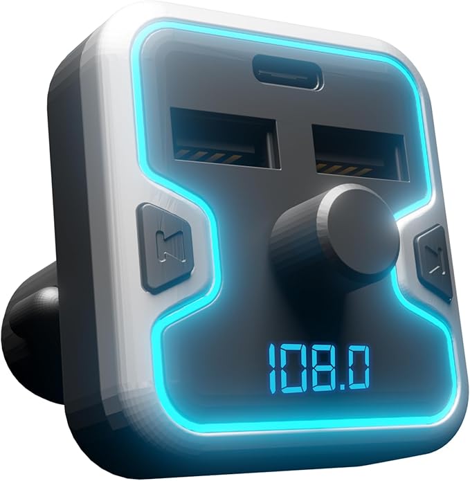 Car and Driver Bluetooth 5.0 FM Transmitter Car Charger, USB-C PD Fast Charging Adapter, Dual USB Car Lighter Plug with Hands Free Calls, Music Streaming for iPhone Android Alexa Siri Google