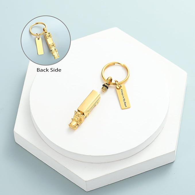 Imrsanl 18 Wheeler Semi Truck Urn Keychain for Ashes for Men Women Memorial Pendant Key Ring Cremation Jewelry Keepsake