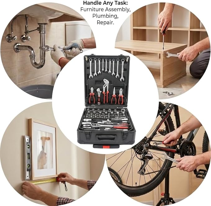 899-Piece Rolling Tool Cart, Complete Mechanics Tool Set with 4 Removable Trays, Portable Tool Chest for Home Repair, Household & Auto Garage, Professional-Grade Hand Tool Kit for DIYer, Black