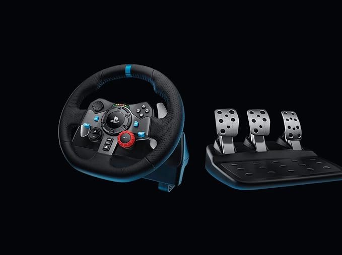 Logitech G29 Driving Force Racing Wheel and Floor Pedals, Real Force Feedback, Stainless Steel Paddle Shifters, Leather Steering Wheel Cover, Adjustable Floor Pedals, EU-Plug, PS4/PS3/PC/Mac, Black