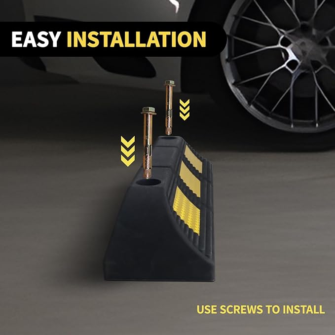 Vacallity 12 Pcs 3.5"H Heavy Duty Rubber Wheel Stops Parking Stopper for Garage Parking Aid Durable High-Visibility Tire Blocks Parking Aid Gadgets Tire Stops for Cars Trucks RV with Bolt Installation