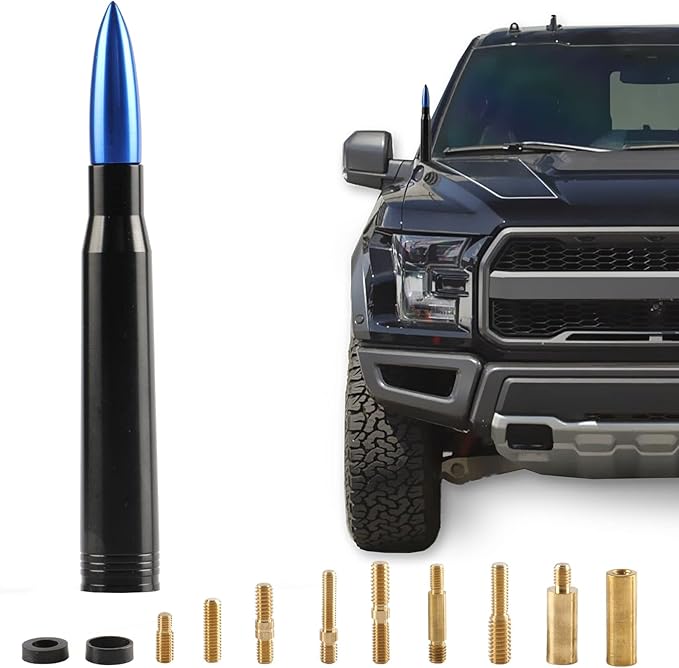BJSIA Universal Car Antenna Replacement Compatible with Ford, Dodge, Chevrolet, GMC, Jeep, Toyota Truc kReplacement Antenna - Made of Rugged Billet and Aluminum, Blue, Car Accessories