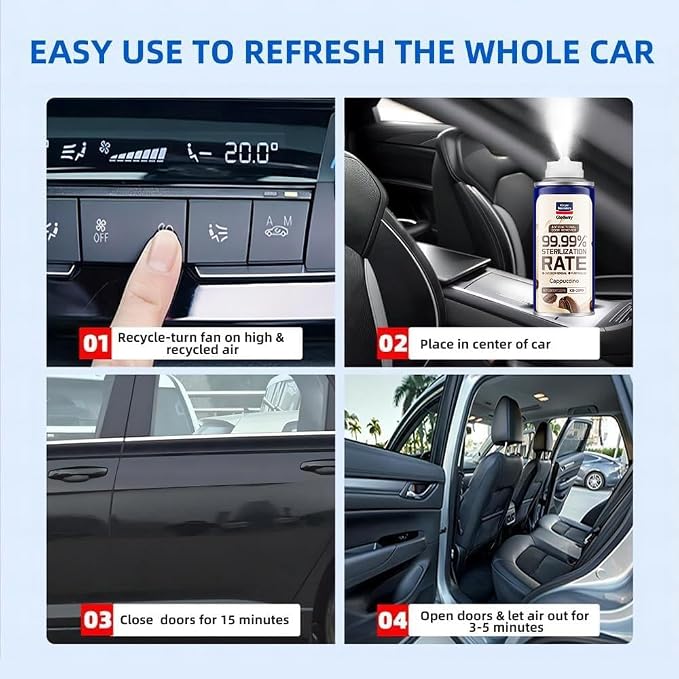 Glodway Whole Car Air Refresher,Odor Eliminator Remover Spray For Car,Cappuccino Scent Freshener With Odour Eliminator Technology,Long-Lasting,6 Ounce(Pack of 1)