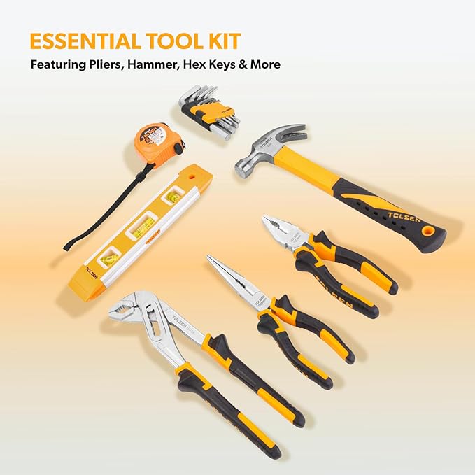 TOLSEN Tool Set Home Mechanic Tool Kit, Screwdriver,Hammer, Ratchet, Drill Bits,Hex Key,Tape Measure,Toolbox Storage Case, Hand Household Tool Set for College,Starter,Beginner