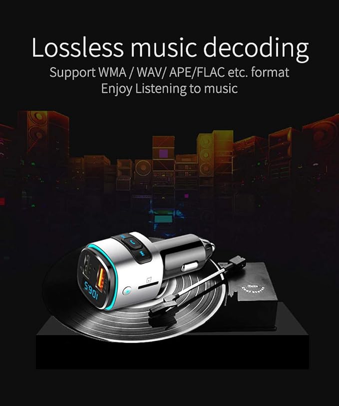 Bluetooth FM Transmitter for Car, Wireless Bluetooth FM Radio Adapter Car Kit with Hands-Free Calling and 2 Ports USB QC 3.0 Fast Charger Voltage Detection