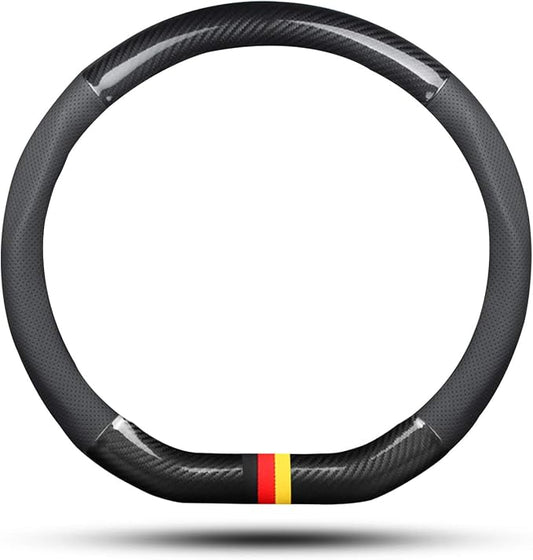 Ergocar Car Steering Wheel Cover Non-Slip Car Steering Wheel Protector Sport D-Shape Carbon Fiber & PU Leather Universal for Diameter 38cm(15") (Black-G)