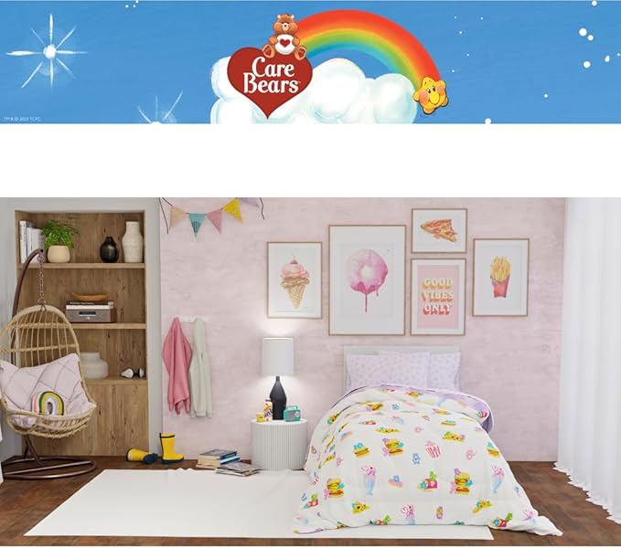Care Bears Food Snacks 5 Piece Super Soft Cozy Reversible Comforter and Sheet Set with Sham, Twin, (Officially Licensed Product) by Franco Collectibles