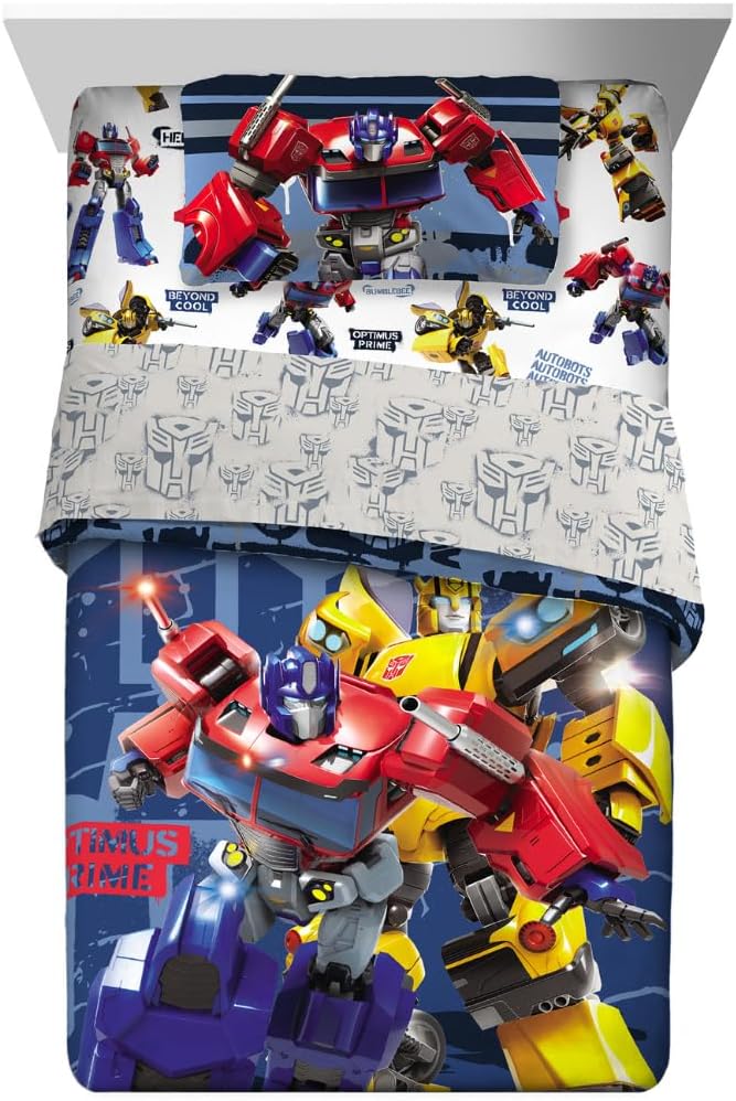 Transformers Optimus Prime Super Soft Comforter and Sheet Set with Sham, 4 Piece Twin Size, (Official Licensed Product) by Franco Collectibles