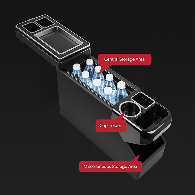 Center Console Between Seat Organizer for Minivans & SUVs - Storage Box with Cup Holders